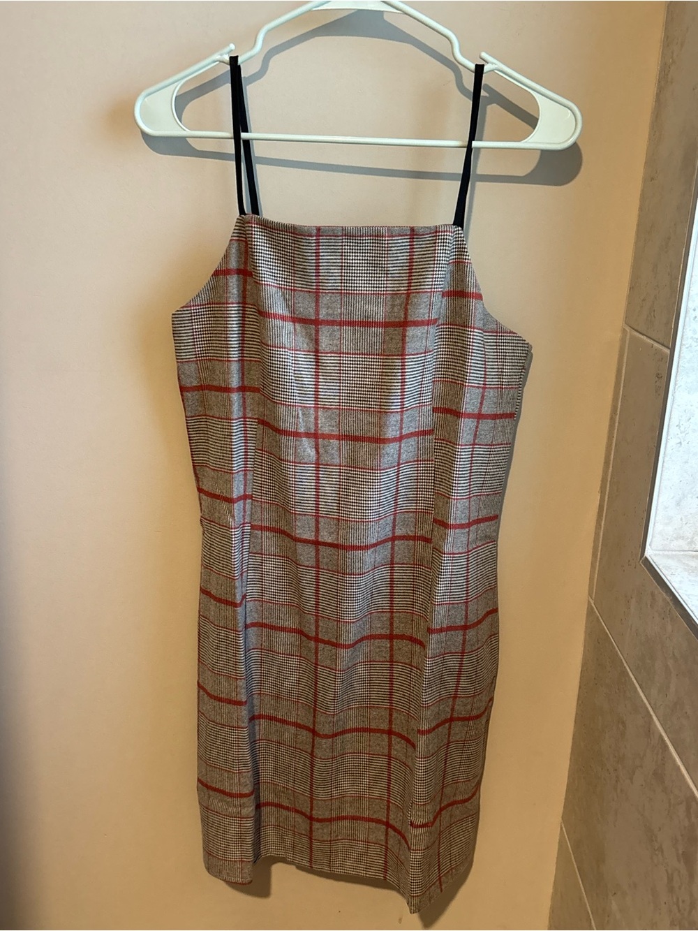 Hem & Thread Gray Checked Slip Dress with Red Windowpane